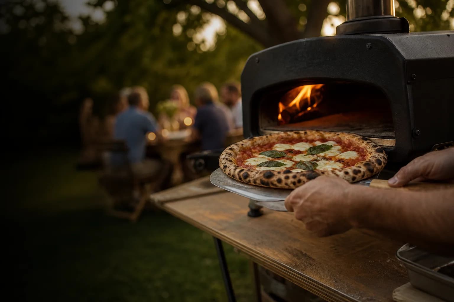 Frische Pizza am mobilen Ofen