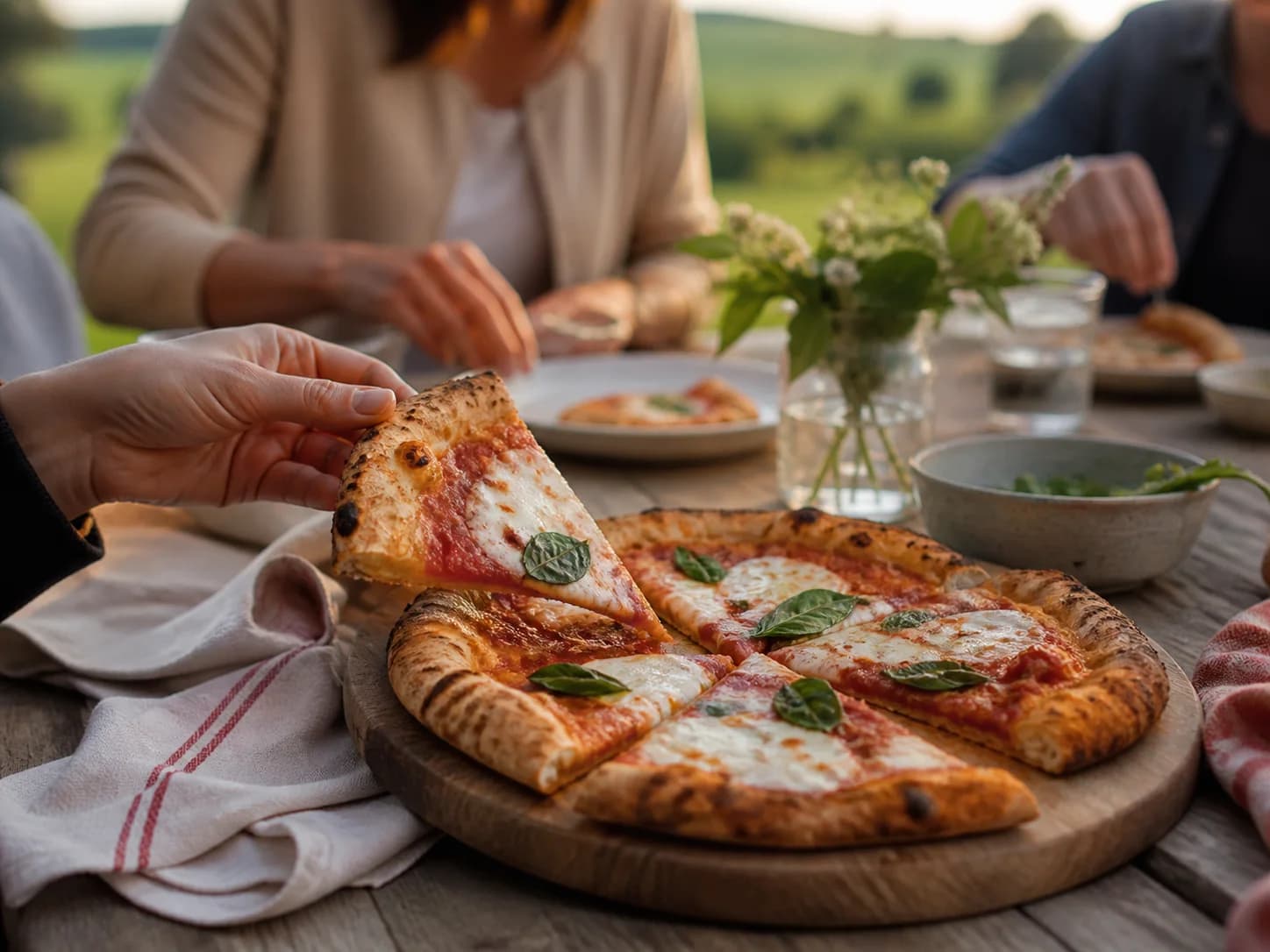 Pizza wird an einer kleinen Feier geteilt